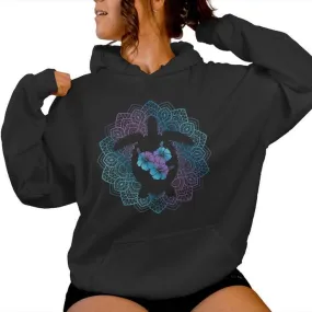 Sea Turtle Mandala Ocean Animal Tropical Hawaiian Hibiscus Women Hoodie