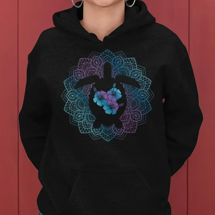 Sea Turtle Mandala Ocean Animal Tropical Hawaiian Hibiscus Women Hoodie