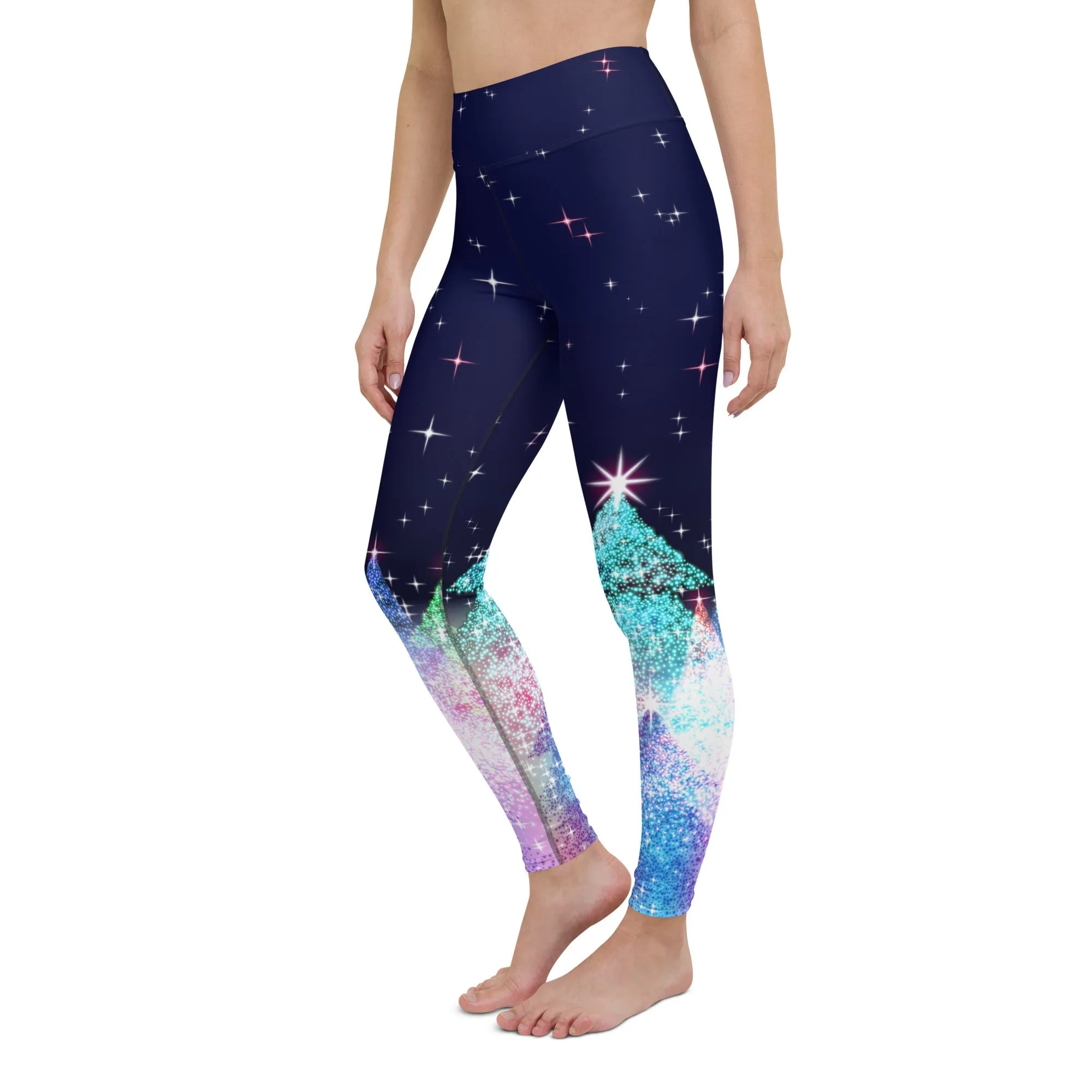 Shimmery Christmas Tree Print Yoga Leggings