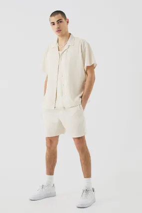 Short Sleeve Boxy Linen Shirt & Short | boohooMAN UK