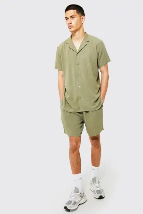 Short Sleeve Revere Linen Shirt And Short Set | boohooMAN UK