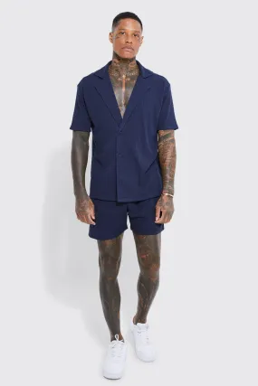 Short Sleeve Wrap Waffle Shirt And Short Set | boohooMAN UK