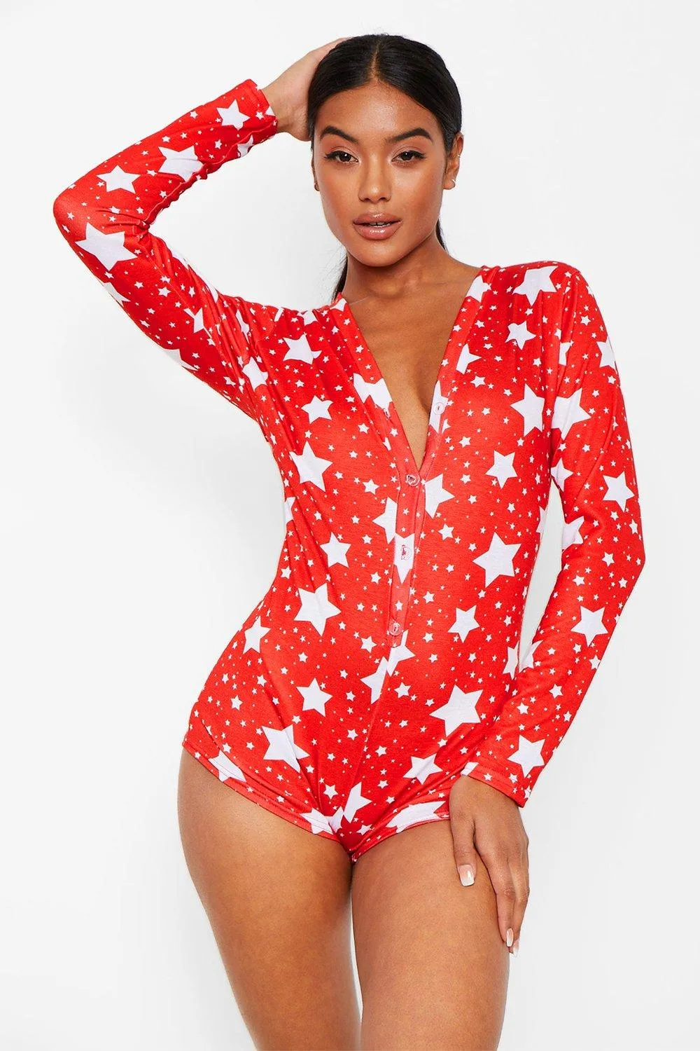 Star Print Jersey Knit Christmas Romper