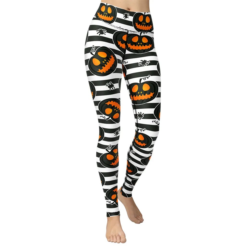 Striped Jack O'lanterns Yoga Leggings