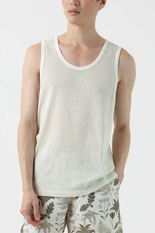 Sunspel Linear Mesh Vest Tank - Cream