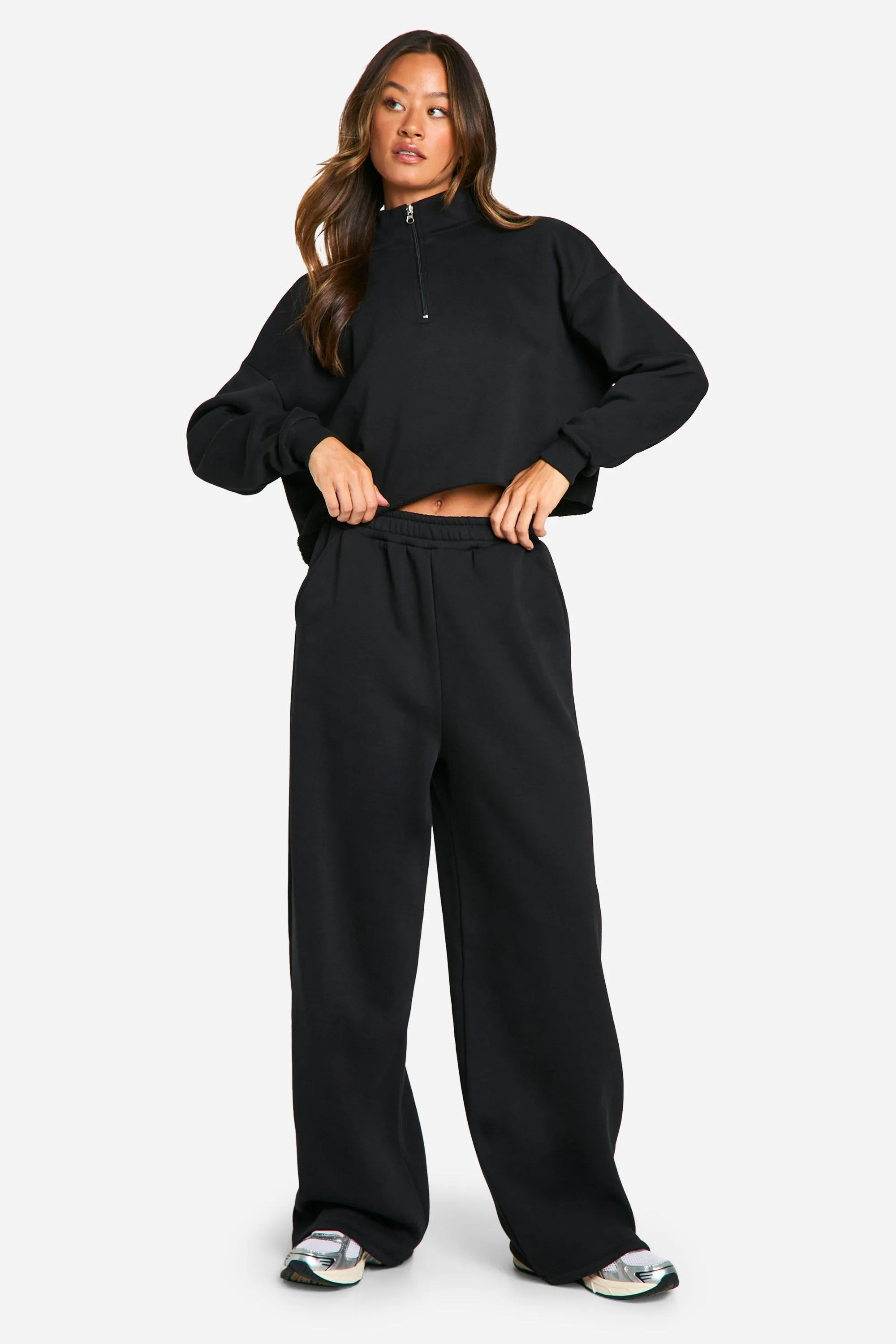 Tall Half Zip Cropped Sweatshirt Wide Leg Tracksuit