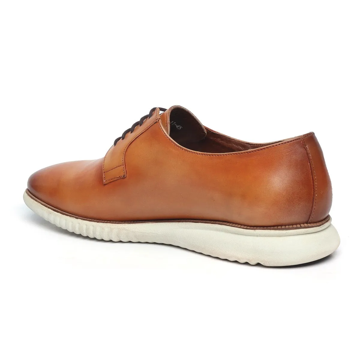 Tan Leather Formal Shoes in Genuine Leather with White Sole By Brune & Bareskin