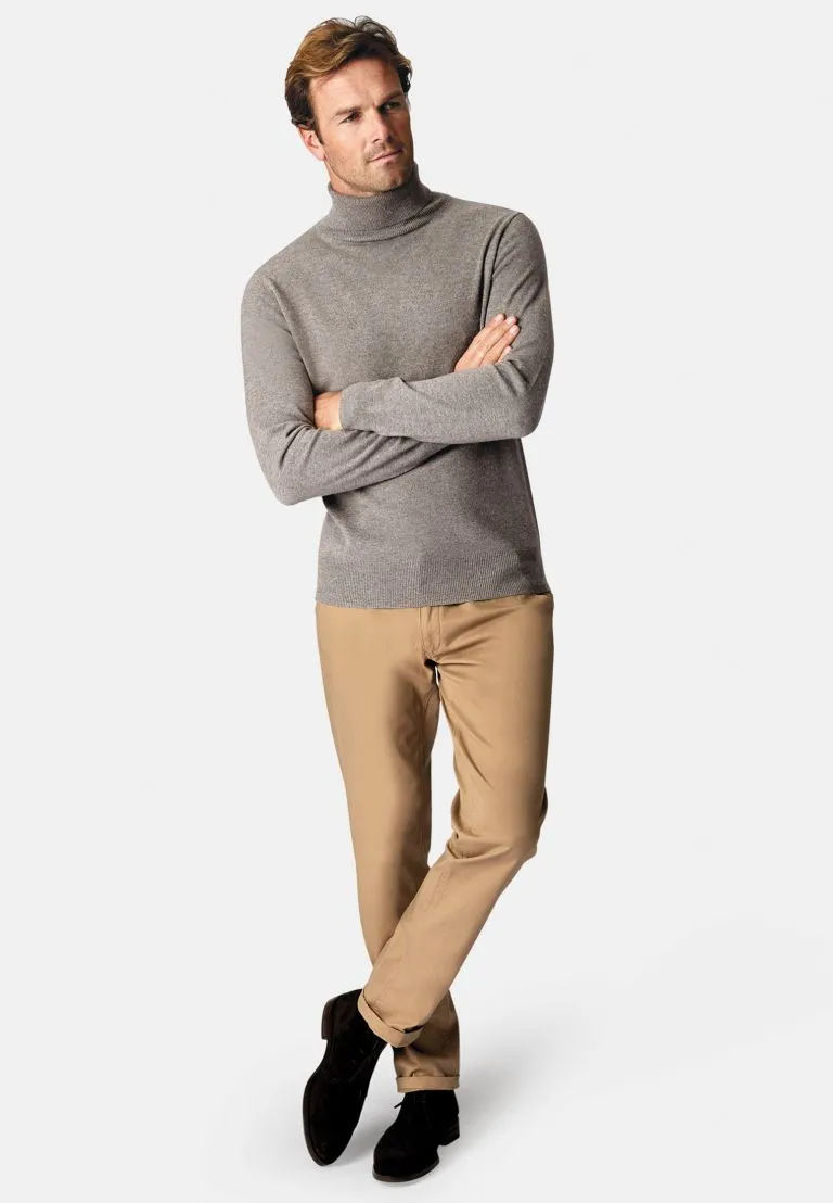 Taupe Cashmere Roll Neck Jumper