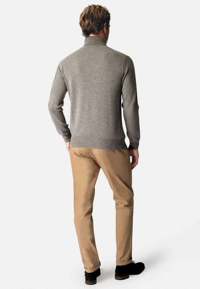 Taupe Cashmere Roll Neck Jumper