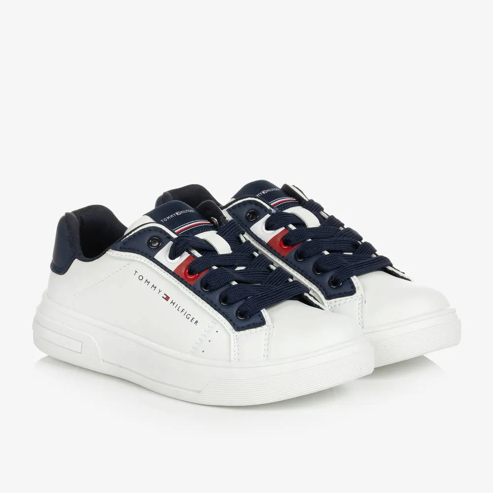 Teen Boys White & Navy Blue Trainers