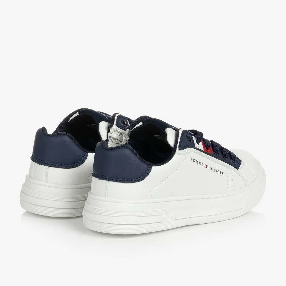 Teen Boys White & Navy Blue Trainers