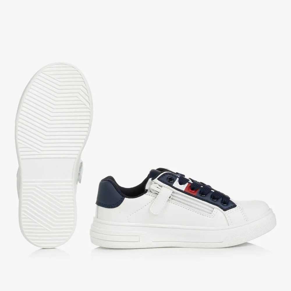 Teen Boys White & Navy Blue Trainers