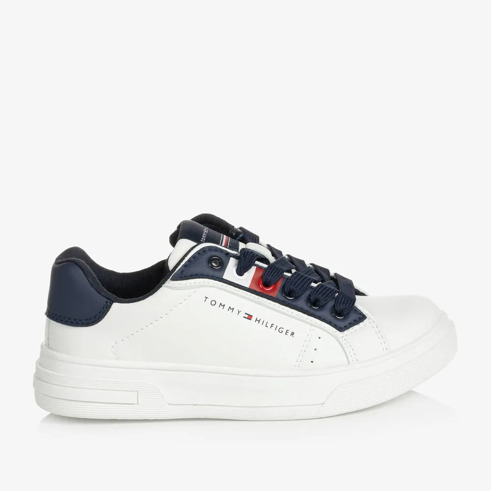 Teen Boys White & Navy Blue Trainers