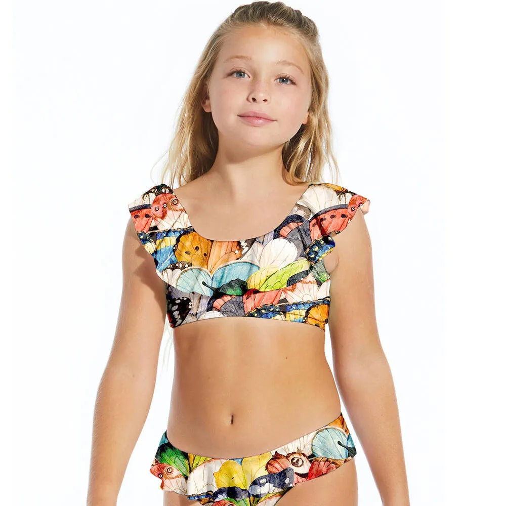 Teen Girls Colourful Butterfly Ruffle Bikini