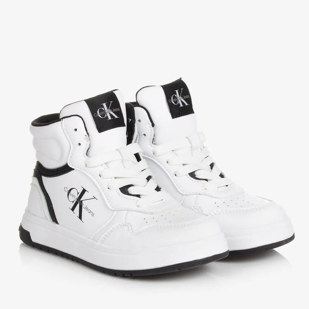 Teen White Faux Leather High Top Trainers