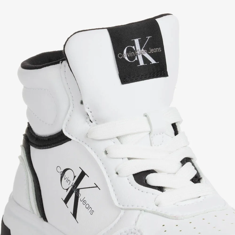 Teen White Faux Leather High Top Trainers