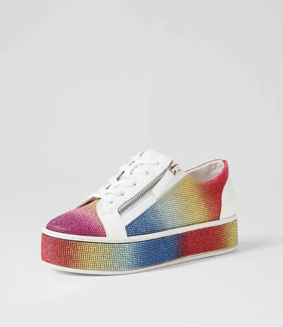 TOP END Naura White Rainbow Leather Jewels Sneakers