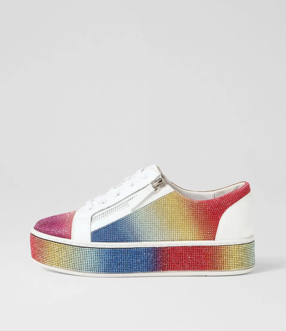 TOP END Naura White Rainbow Leather Jewels Sneakers