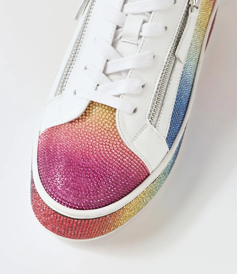 TOP END Naura White Rainbow Leather Jewels Sneakers