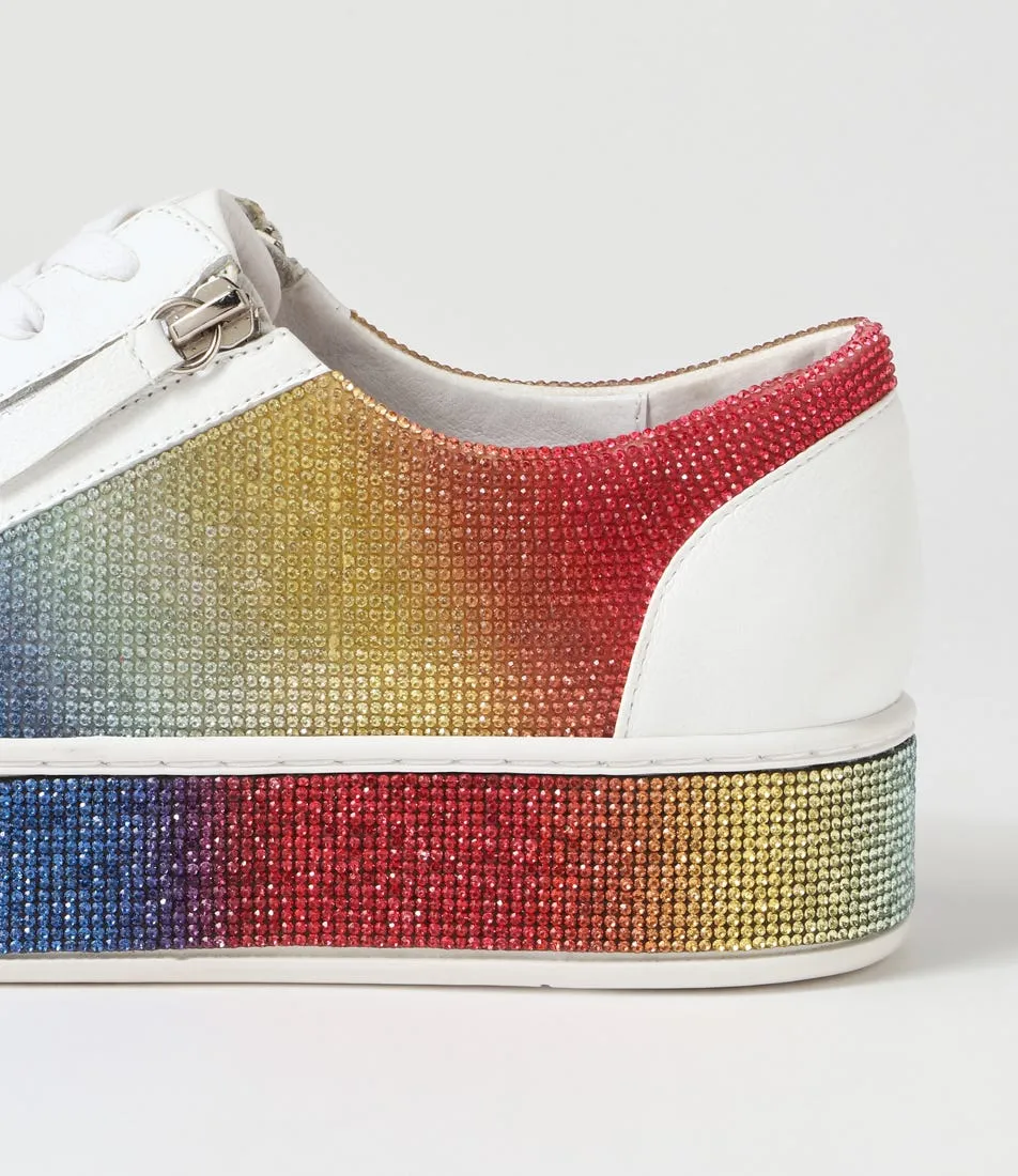 TOP END Naura White Rainbow Leather Jewels Sneakers