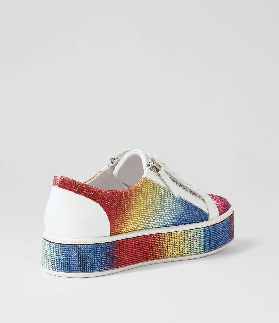 TOP END Naura White Rainbow Leather Jewels Sneakers