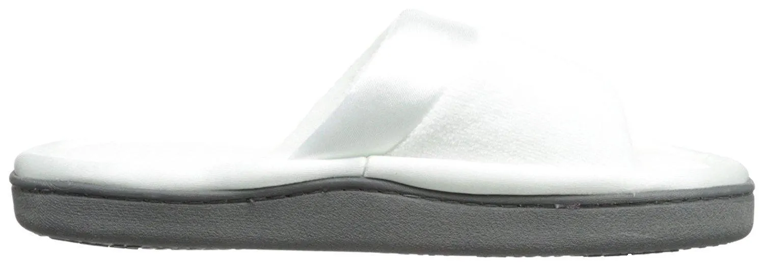 Totes isotoner Women's Microterry Slide Slipper with Satin Trim, White, 9.5/10  