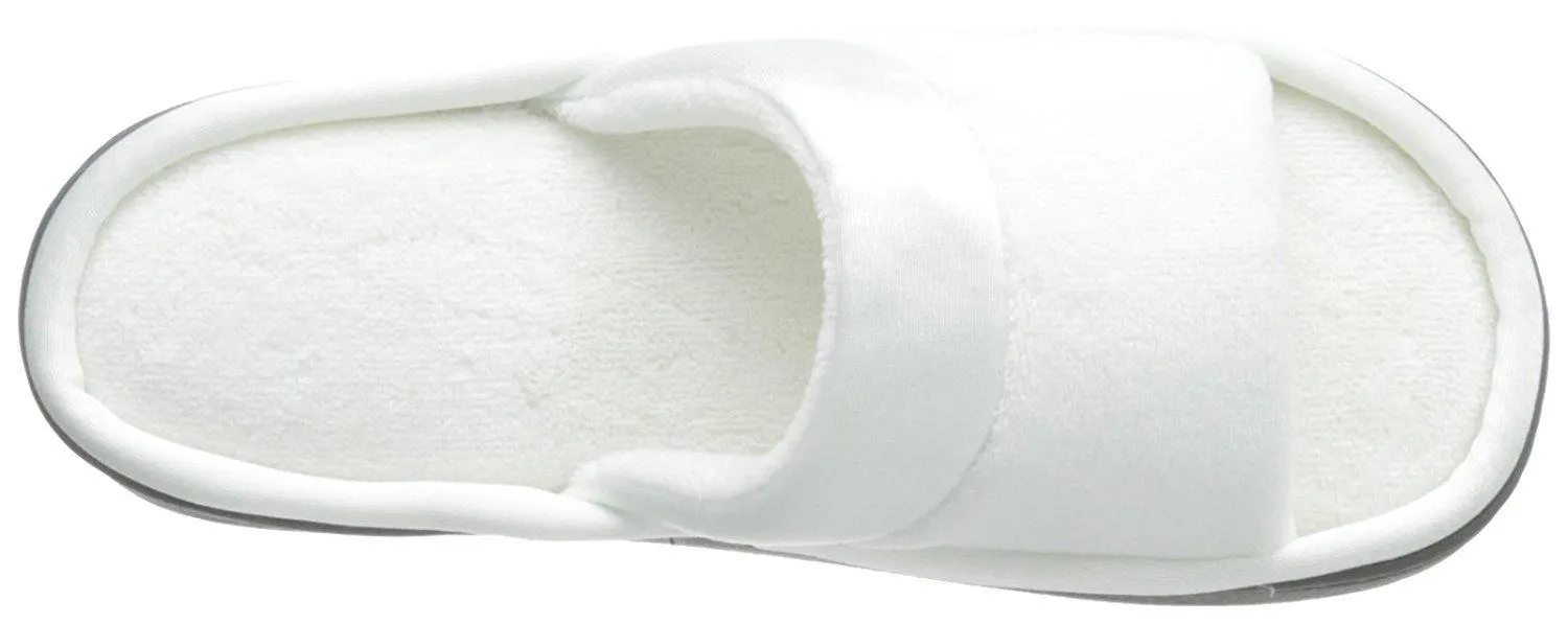 Totes isotoner Women's Microterry Slide Slipper with Satin Trim, White, 9.5/10  