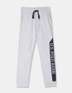 U.S. Polo Assn. Kids Grey Boys Mid Rise Melange Knit Joggers