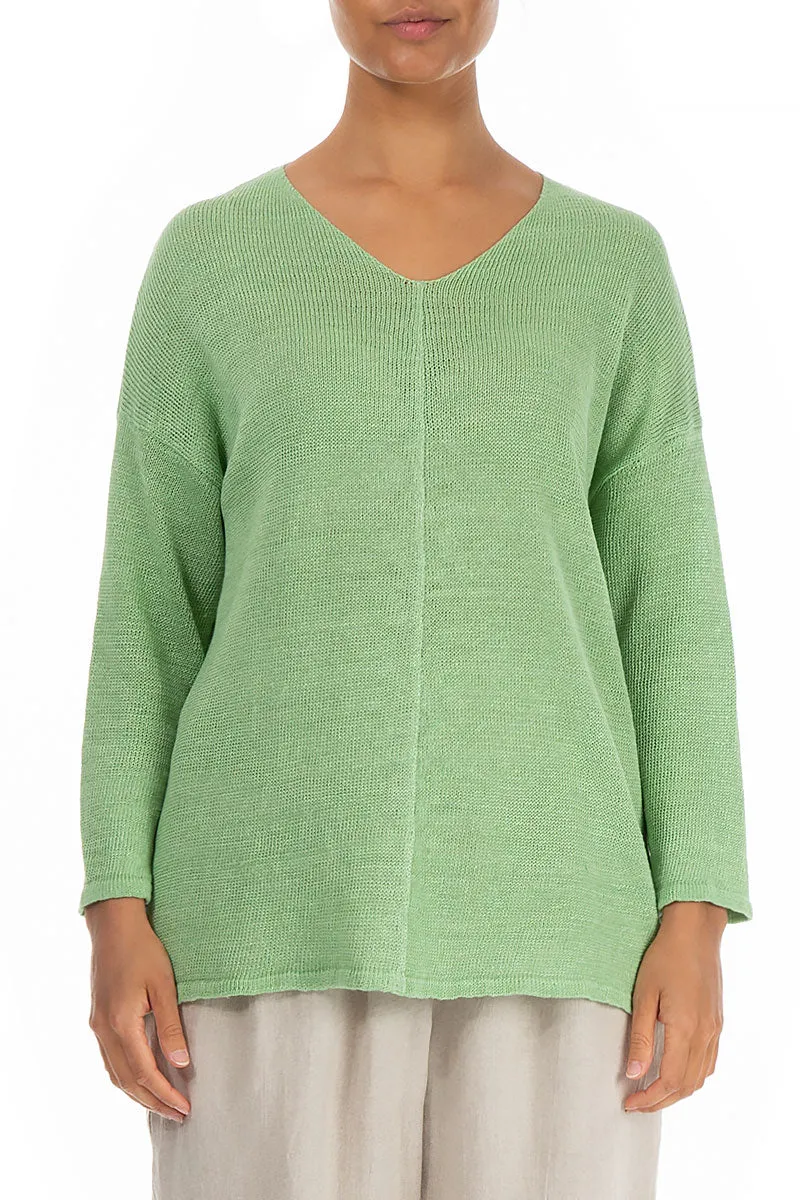 V-Neck Mint Linen Jumper