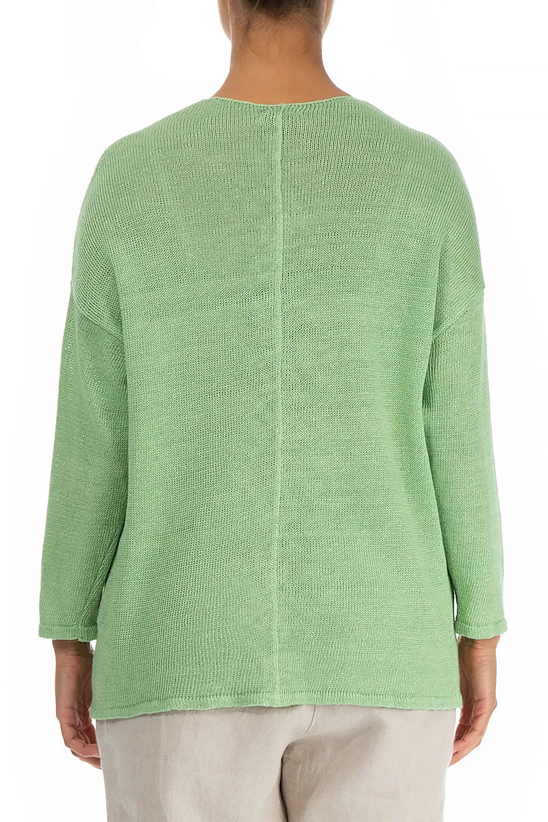 V-Neck Mint Linen Jumper