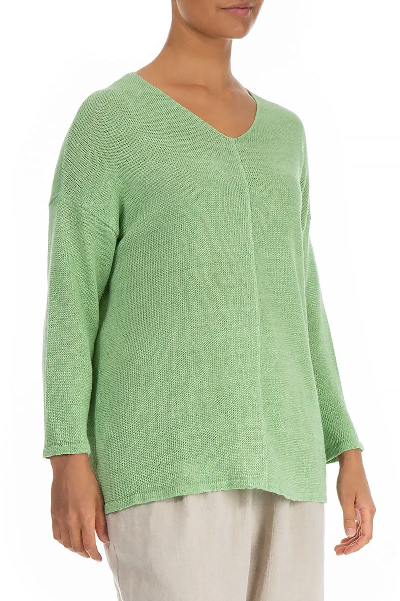 V-Neck Mint Linen Jumper