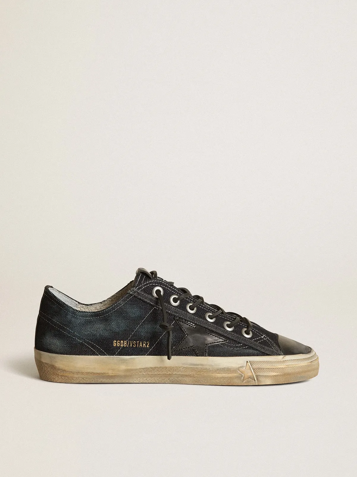 V-Star sneakers in midnight-blue denim with black leather star and toe