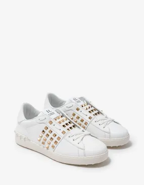 Valentino Garavani White & Gold Rockstud Untitled Trainers