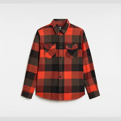 Vans KIDS BOX FLANNEL CLASSIC LONG SLEEVE WOVEN SHIRT (8-14 YEARS) (BLACK/FIESTA) BOYS ORANGE