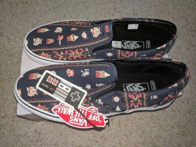 Vans x nintendo legend of zelda parisian nights slip on navy nes retro print 8