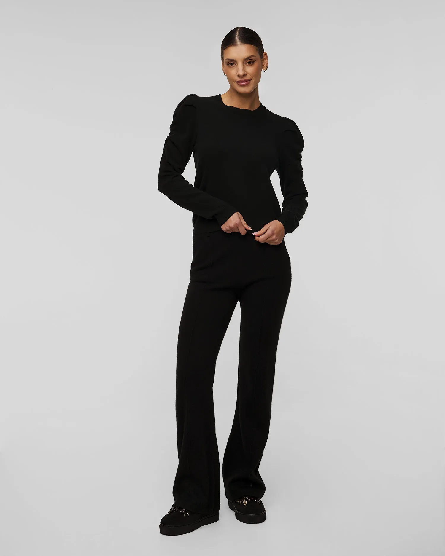 Women's black cashmere trousers Kujten Smocky F2240-81