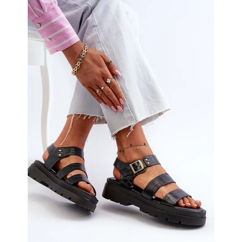 Women's Sandals With a Chunky Sole, Black Nicarda