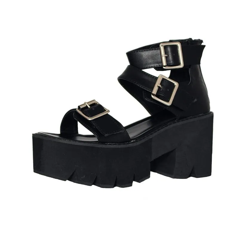 Women's Gothic Punk Open-toe Buckles Platform Sandals