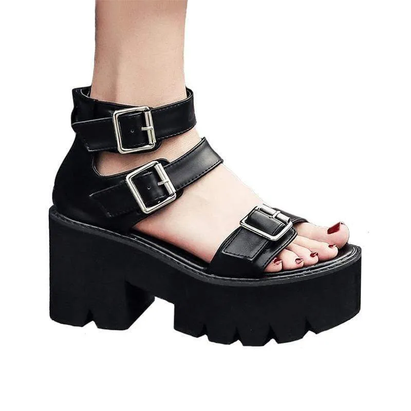 Women's Gothic Punk Open-toe Buckles Platform Sandals