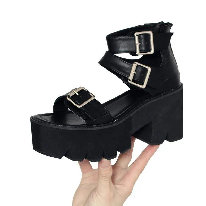 Women's Gothic Punk Open-toe Buckles Platform Sandals