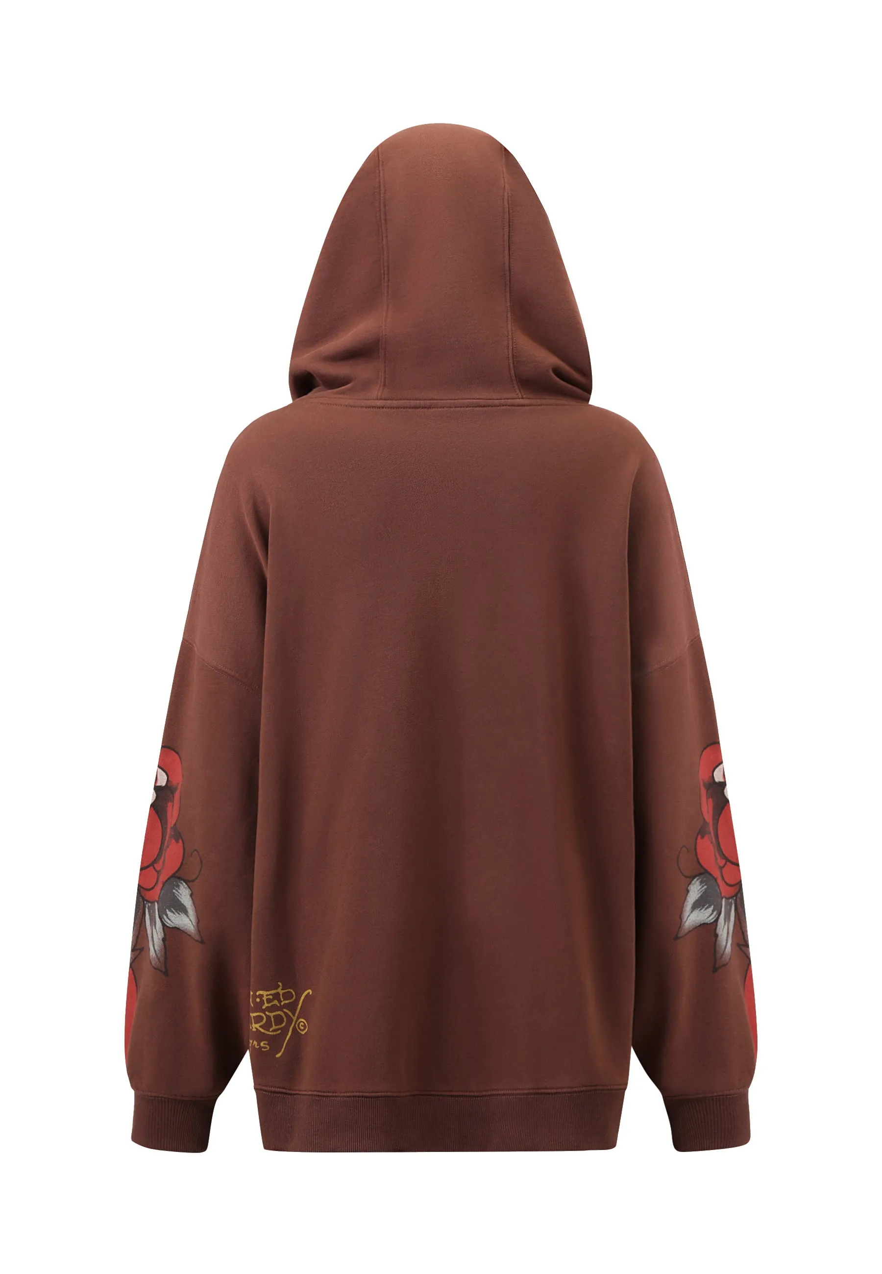 Womens Love Hard Graphic Relaxed Pouch Hoodie - Brown