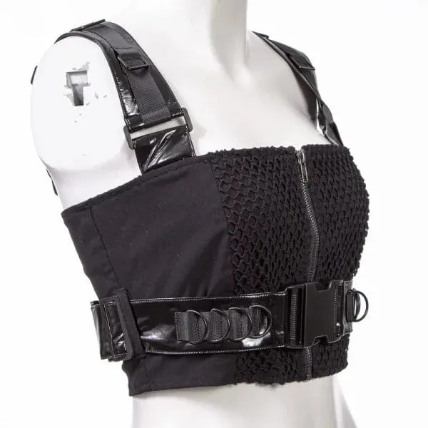 Women's Punk Big-buckle Mesh Splice Vest