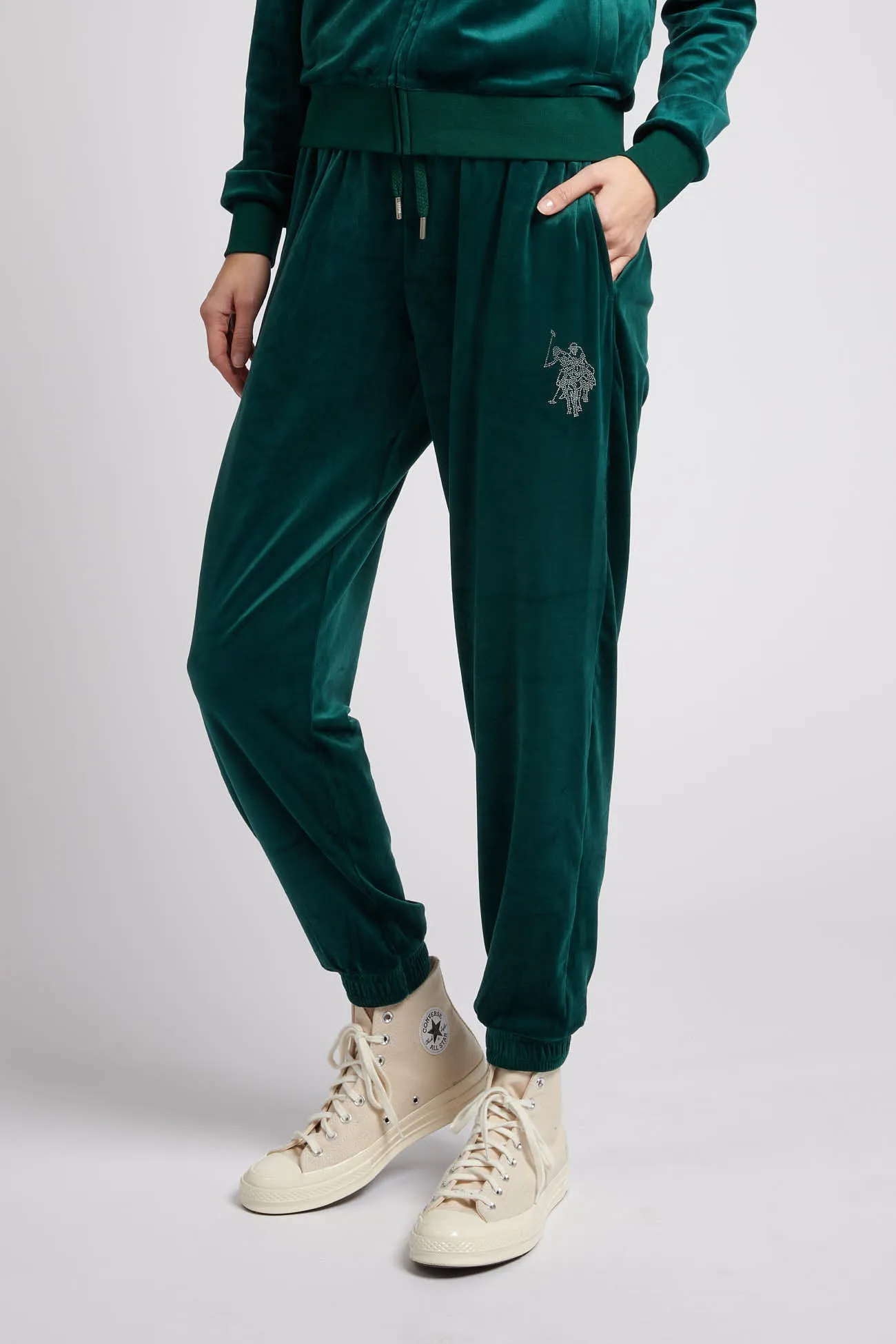 Womens Velour Diamante Loose Fit Joggers in Ponderosa Pine