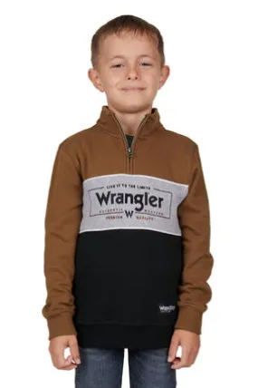 WRANGLER BOYS BARTLETT 1/4 ZIP PULLOVER (BLACK/DARK TAN)