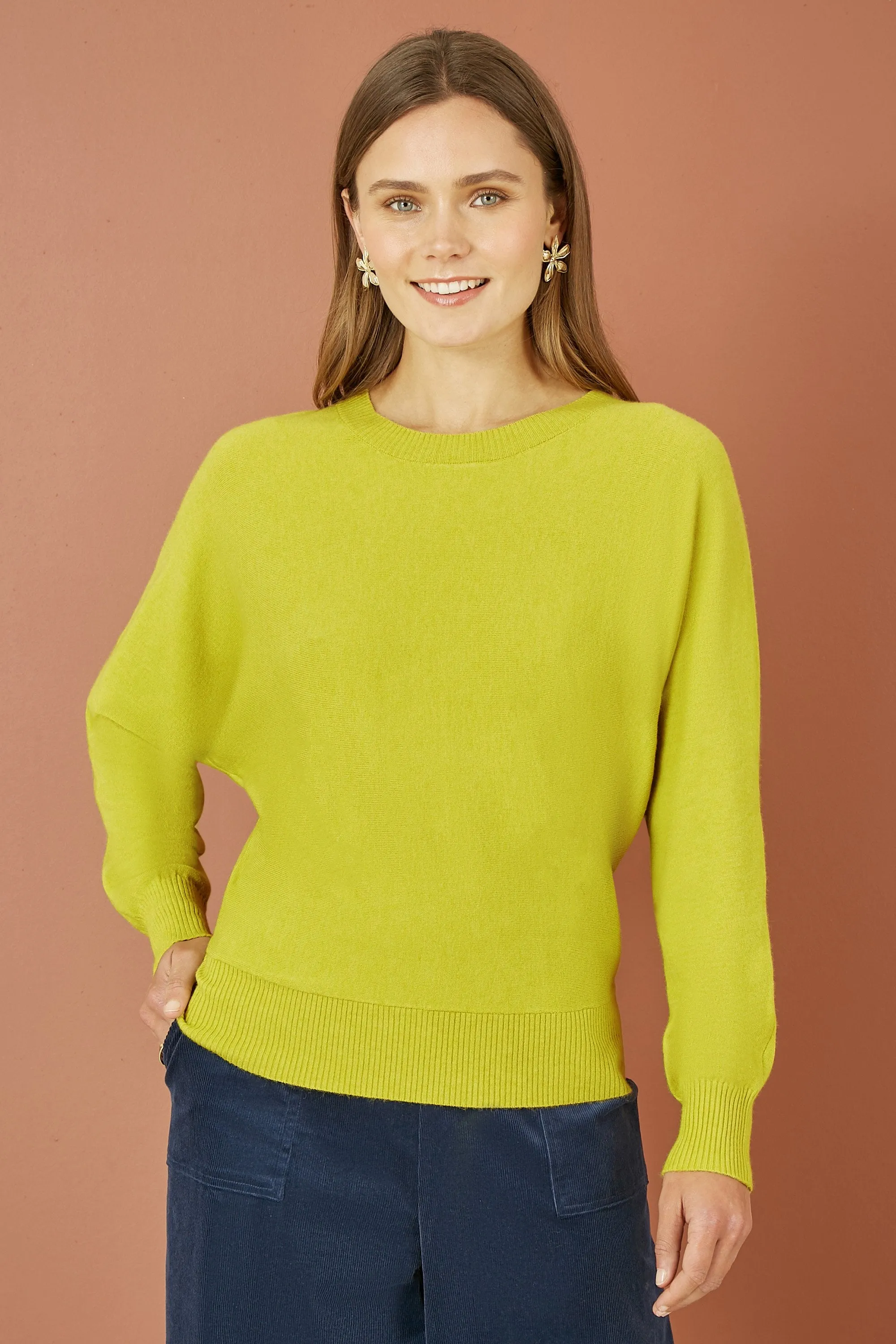 Yumi Lime Knitted Batwing Jumper