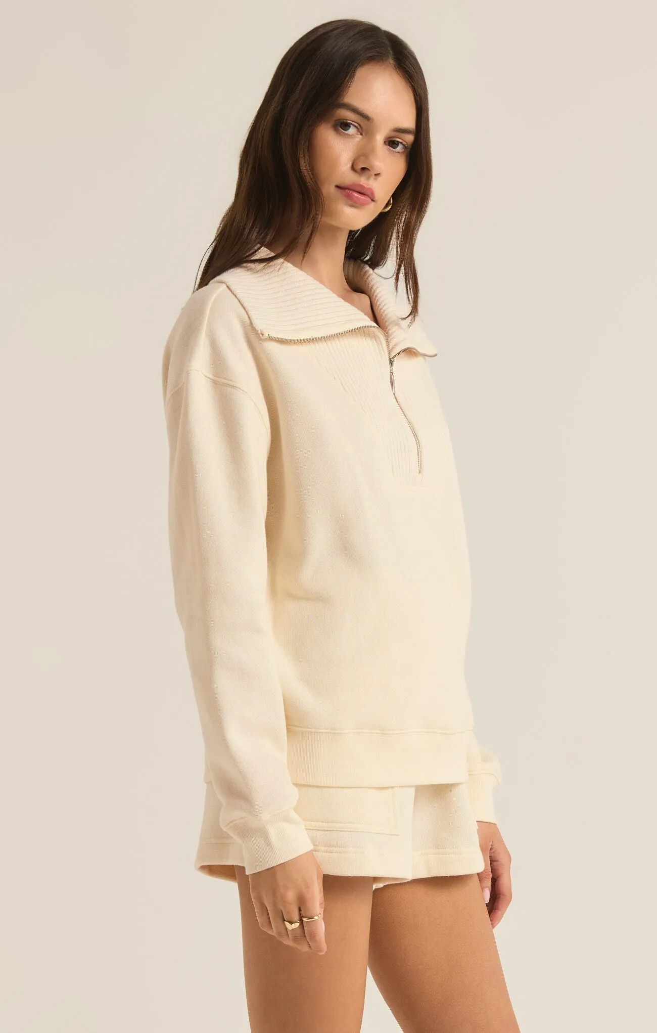 Z Supply Sonata Fleece Pullover Sweatshirt in Sea Salt