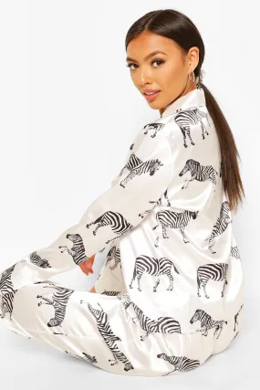 Zebra Print Satin 5 Pc Sleepwear Set